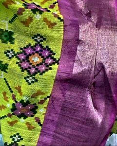 Beautiful Fluorescent Green Pochampally Print Sari
