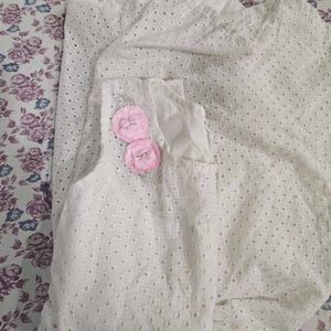 Girl&#39;s Schiffli Dress with Pink Floral Detail
