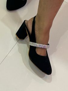 Black Block Heel Slingbacks