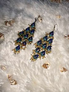 Vintage Blue Enamel Dangle 2 Sides Earrings