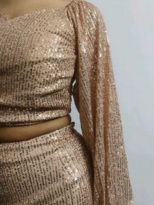 Rose Gold Sequin Crop Top &amp; Mini Skirt Set