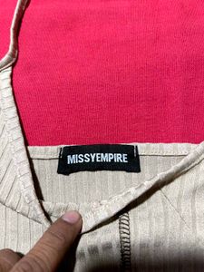 Beige Ribbed Corset Style Crop Top