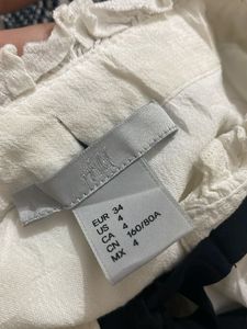 H&amp;M CREPE BLOUSE TOP SHIRT WHITE BLACK YOKE