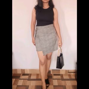 Grey Check Pattern Mini Skirt