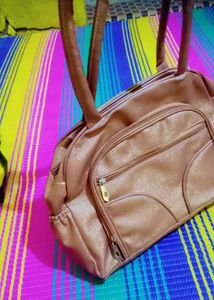 Brown Faux Leather Satchel Bag