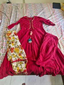 Red Anarkali Suit with Floral Dupatta
