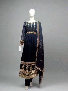 Elegant Black and Gold Anarkali Suit