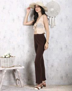 Tie-Up Neck Sleeveless Textured Semi-Sheer Top