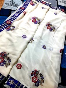 White Embroidery Saree