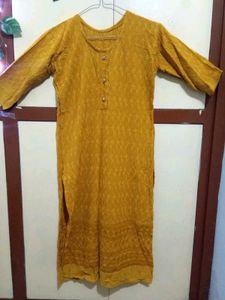 Mustard Embroidered Kurti