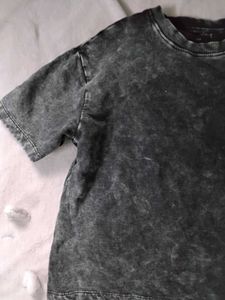 (XS) Crop Charcoal Acid Wash Tee