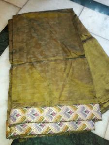 Tussar Silk Saree in Olive Green