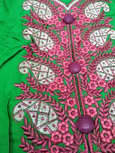 New Green Cotton Silk Kurta With Embroidery