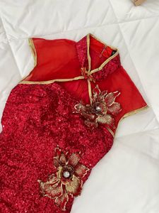 Red Sequin Cheongsam Dress