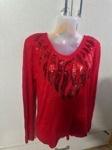 Red Sequin Embellished Sweater