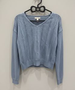 Blue Knit V-Neck Sweater