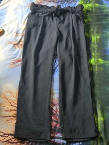 Chic Black Paperbag Waist Pants