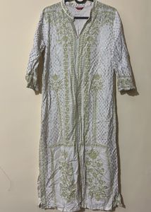W for Woman Green Mandarin Neck printed Kurta