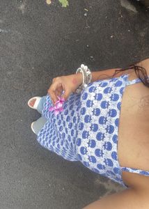 beautiful print sleeveless short kurti blue