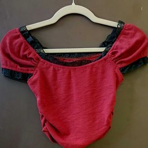 Ribbed Lace Trim Top