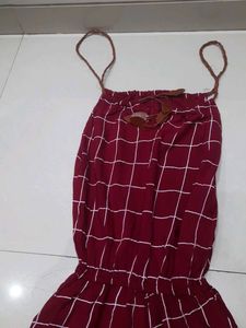 Burgundy Plaid Jumpsuit