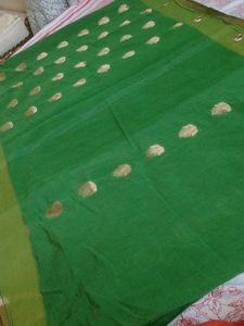 Pure Venkatagiri  Green Cotton Saree +Blouse