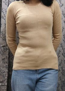 Even & Odd Beige Ribbed Sweater