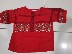 Red Handwork Top