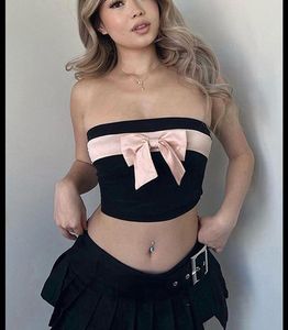NEWME Black Bow Bandeau Top