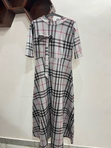 Grey Checked Gown Dress