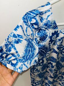Blue Satin Floral Mini Dress