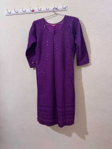 Purple Pink Embroidered Kurta Combo Set
