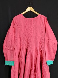 Ajio Coral Pink And Green Printed Umbrella Kurti