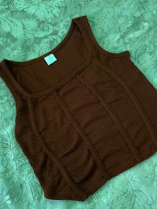 Brown Ribbed Tank Top