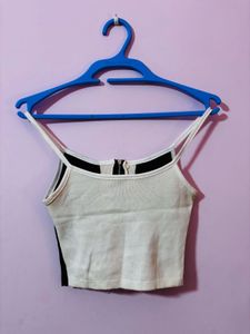 Black &amp; White Zip-Up Crop Top