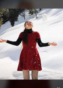 woollen maroon short dress