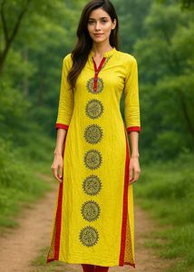 Yellow Large Size Printed Kurthi