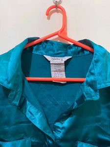 Satin Button-Down Top length 28 b-34&amp;36