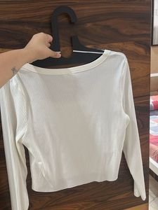White Ribbed Long Sleeve Top