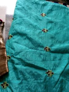 Teal &amp; Gold Sari Fabric with Blouse