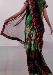 Green Floral Print Saree