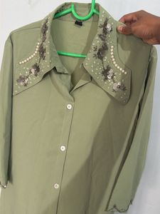Embellished Olive Green Top