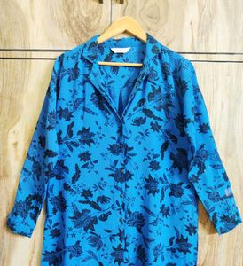 Blue Printed Long Shirt Size-36