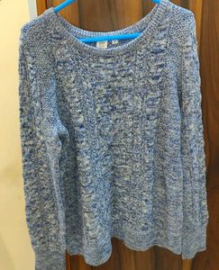 Blue Patterned Knit Sweater