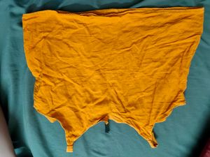 Mustard Crop Top With Black And White Shorts