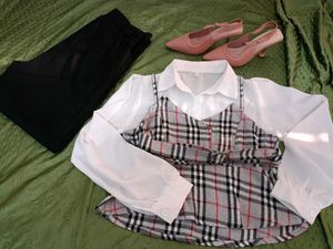 Plaid Cami Top with Long Sleeve Shirt