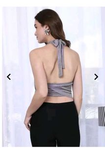 Shimmering Silver Halter Top y2k