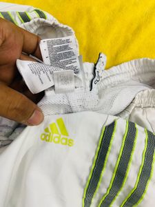 Adidas White &amp; Green Striped Shorts