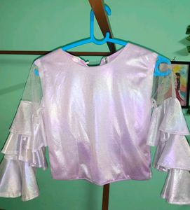 Ruffle Sleeve Iridescent Top