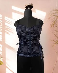 Navy Blue Corset Strappy Stretchable Top